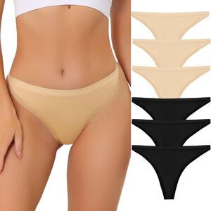 6pcs Thongs Set G-String Panties Hi-Cut Tangas Underwear 3 Beige/3 Black